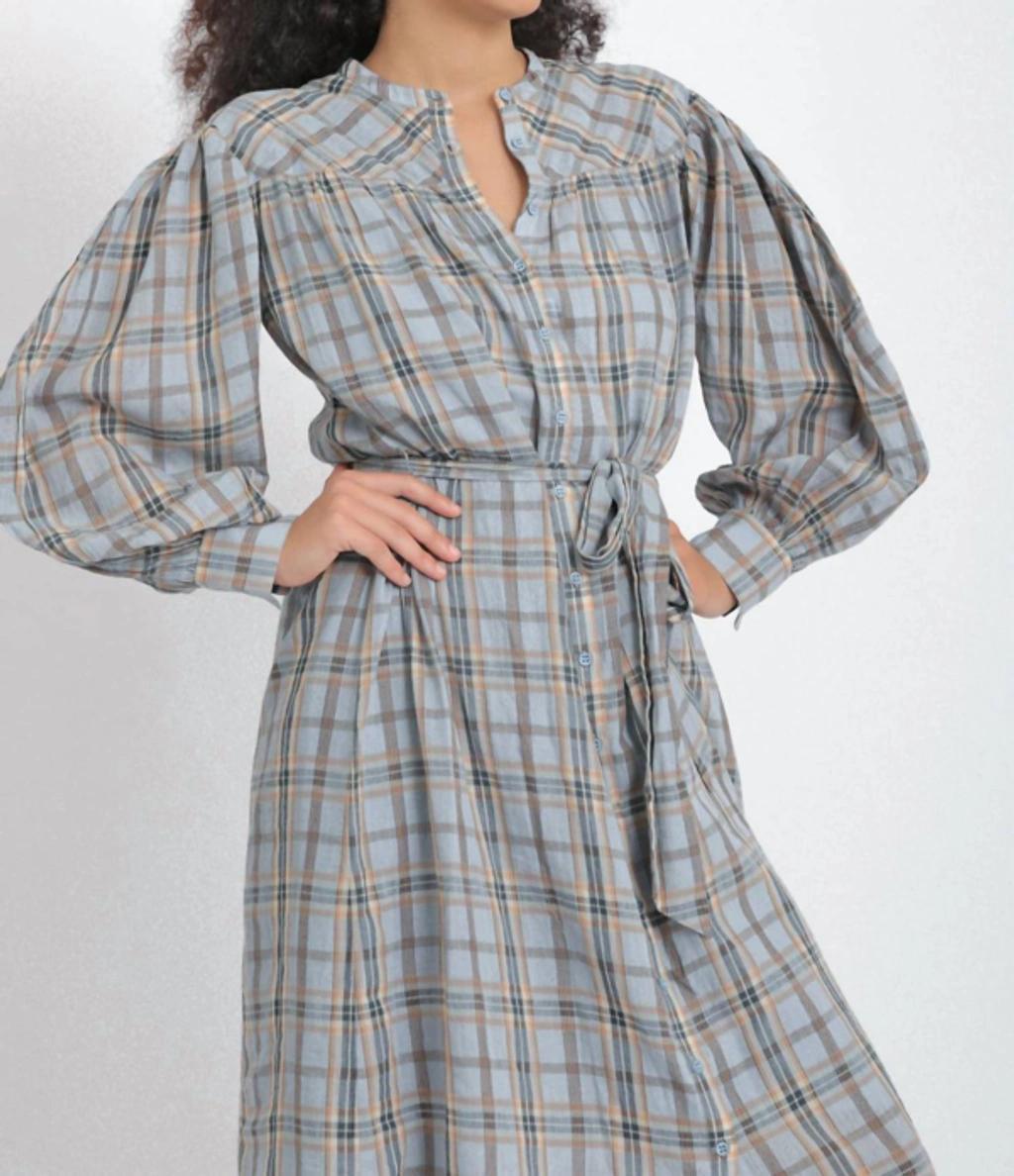 Fayette Gathered Checked Cotton-voile Dress In Grey product image