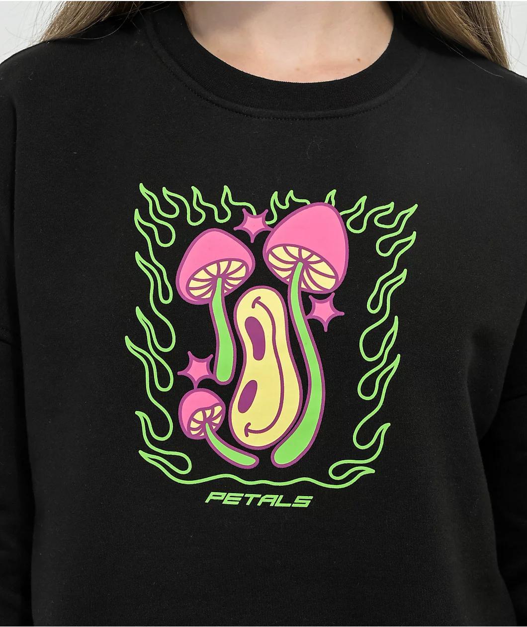 Petals by Petals and Peacocks Happy Trip Black Cropped Crewneck Sweatshirt Product Image