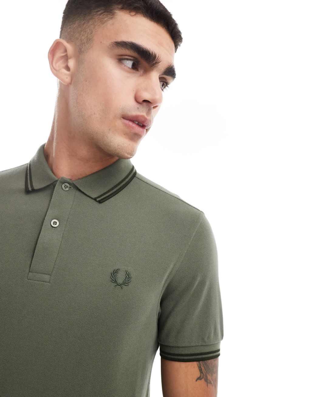 Fred Perry twin tipped polo shirt in green Product Image