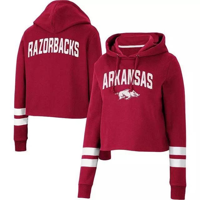 Womens Colosseum Cardinal Arkansas Razorbacks Throwback Stripe Cropped Pullover Hoodie Product Image