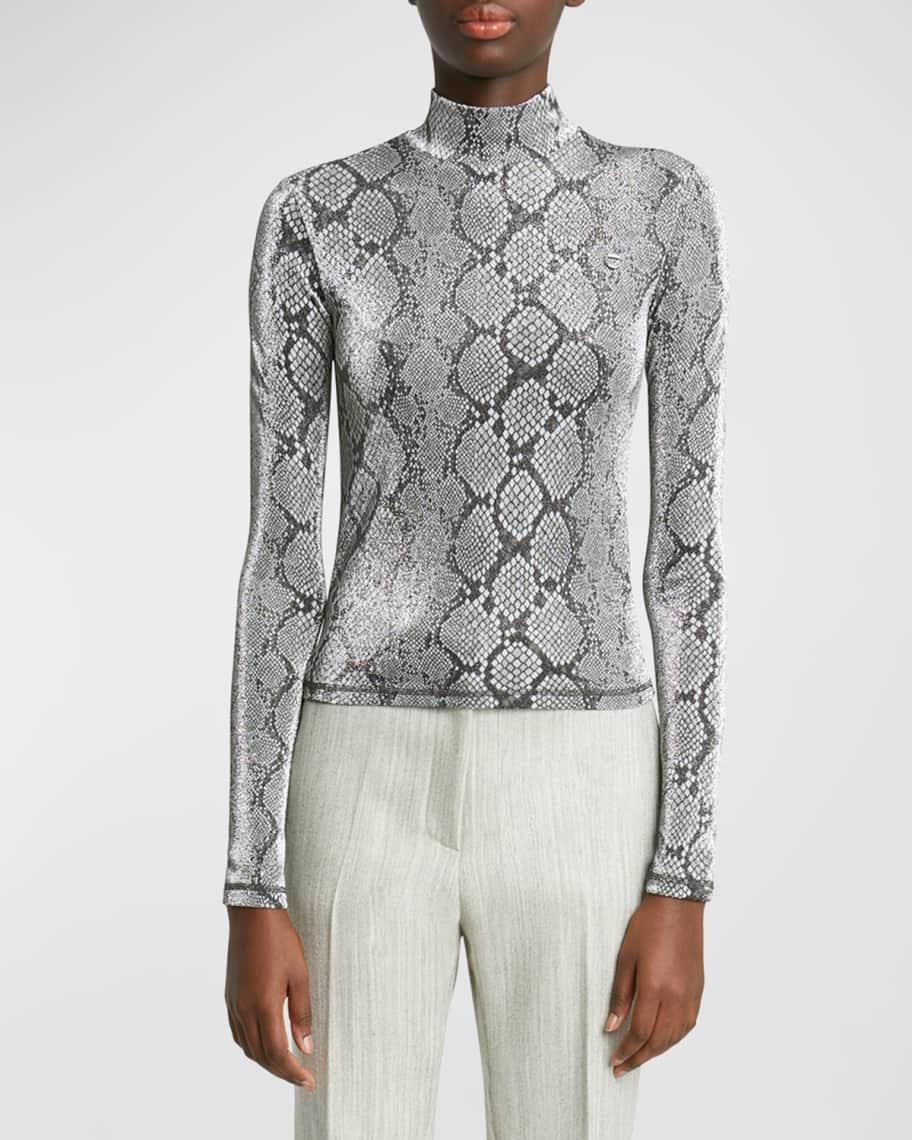 Mock-Neck Metallic Snakeskin-Print Top Product Image