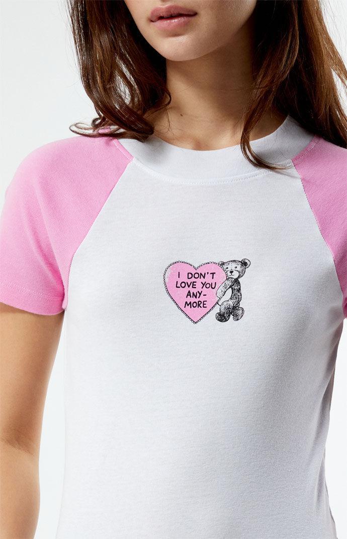 Women's I Don't Love You Anymore Raglan T-Shirt in White/Pink - Product Image