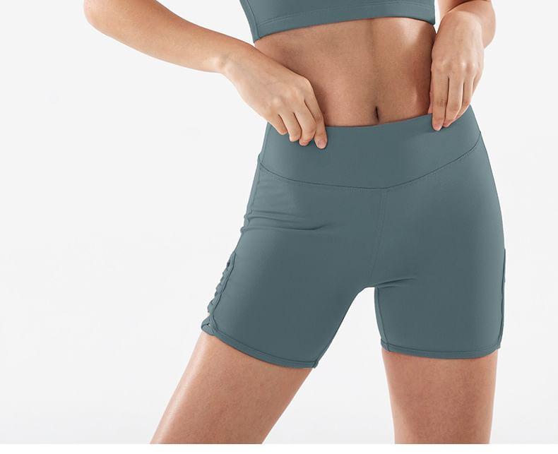 Set: Plain Sports Bra + High Waist Bike Shorts Product Image