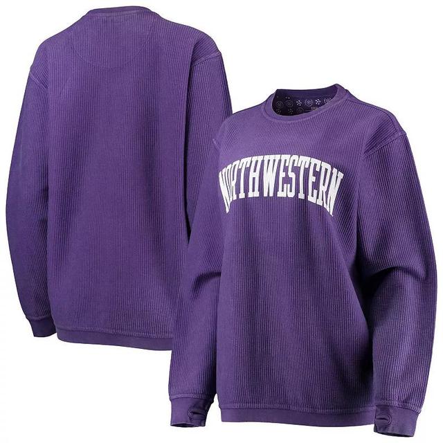 Womens Pressbox Northwestern Wildcats Comfy Cord Vintage Wash Basic Arch Pullover Sweatshirt Product Image