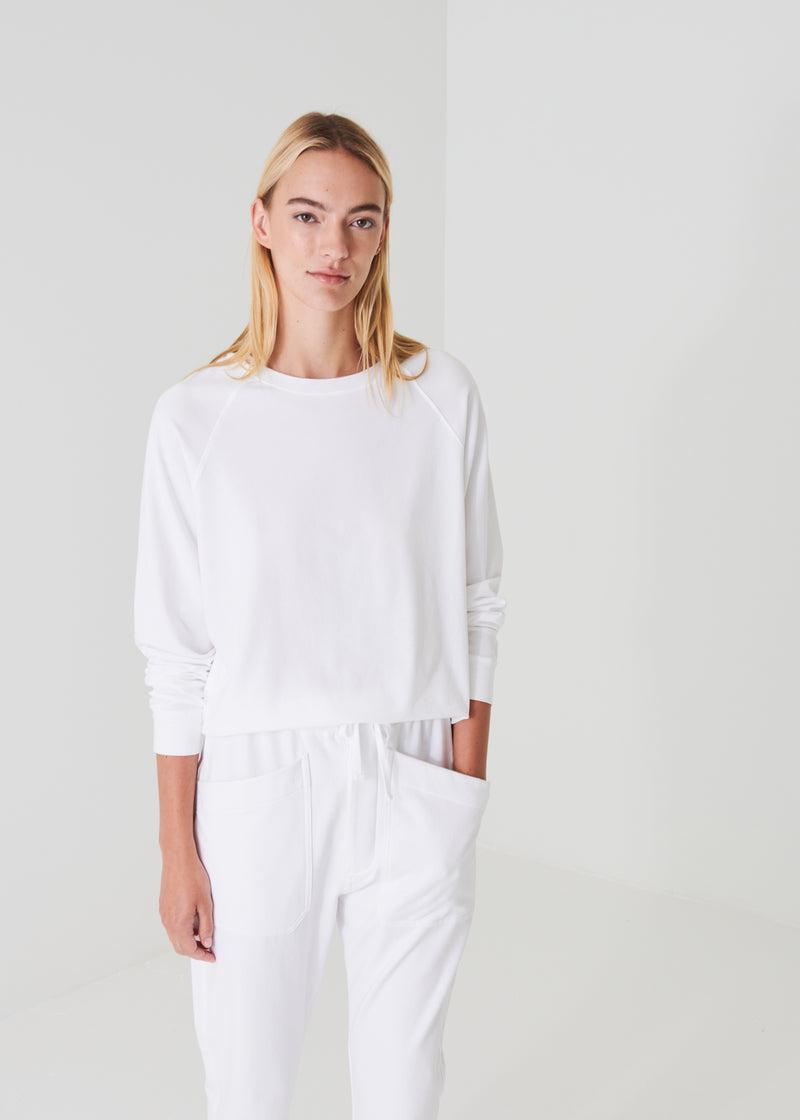 Patrick Assaraf Pima Cotton Stretch Oversized Ranglin Sweatshirt - White Product Image