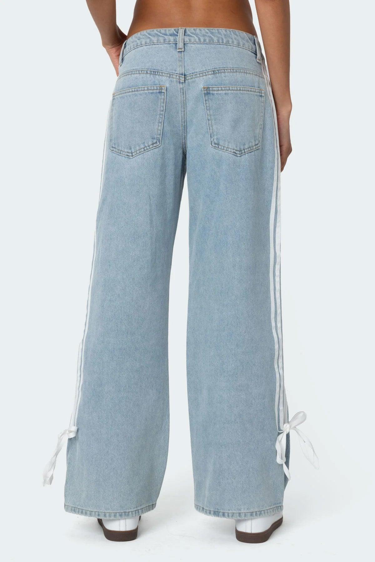 Washed Low Rise Ribbon Jeans Product Image