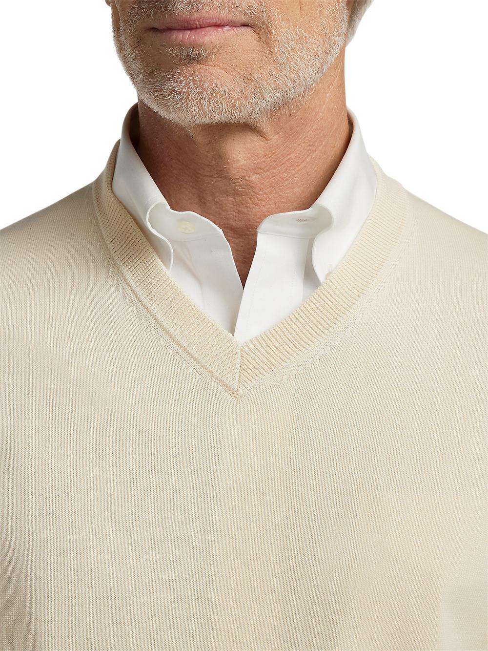 Supima Cotton V-neck Sweater - Ivory Product Image