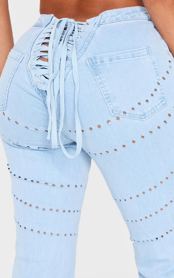 Shape Light Blue Wash Denim Lace Up Front Flare Jeans Product Image