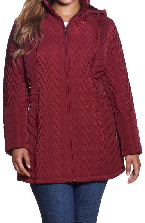 Gallery Plus Size Quilted Zip Front Faux Fur Hooded Jacket Product Image