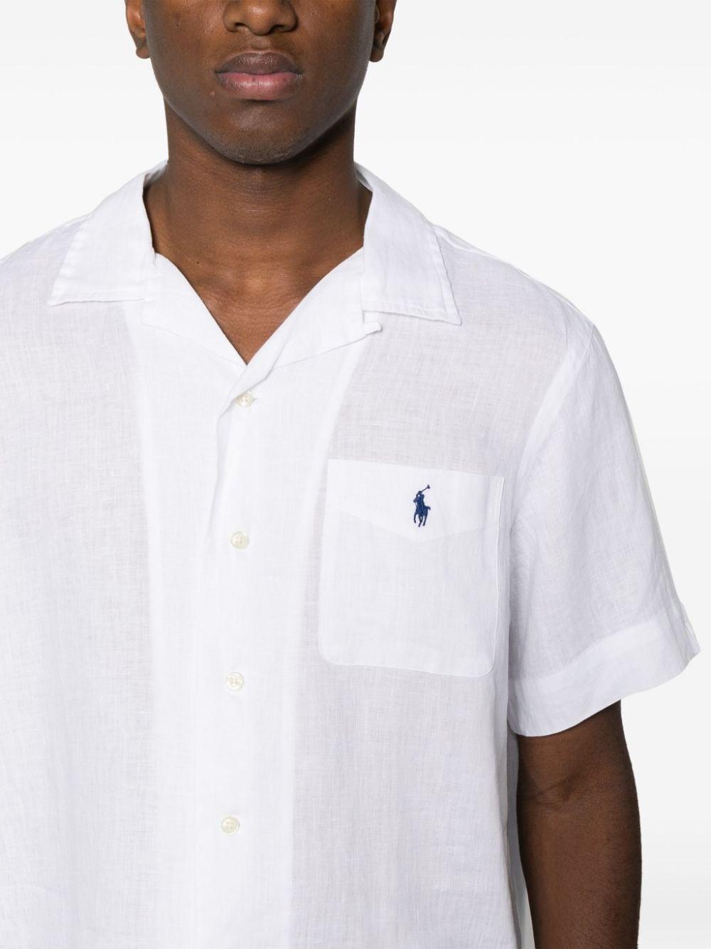 Polo-pony-embroidery Linen Shirt In White Product Image