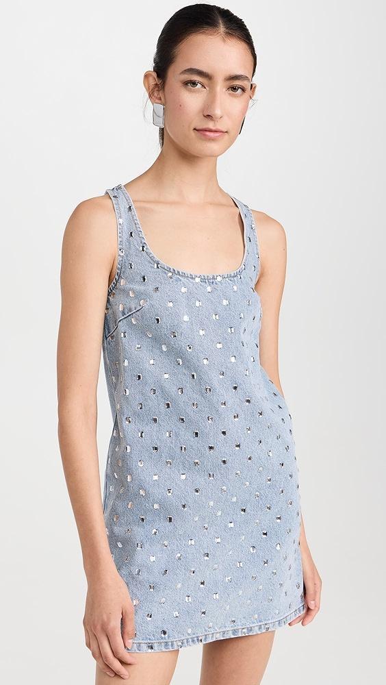 Self Portrait Square Rhinestone Denim Mini Dress | Shopbop Product Image