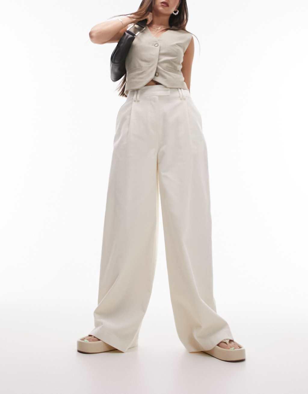 Topshop cord tailored wide leg pants in ecru Product Image