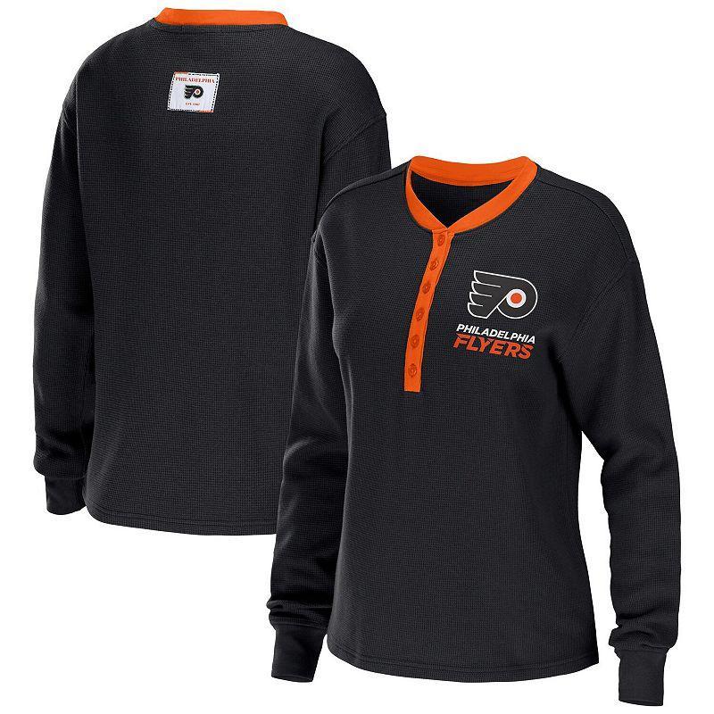 Womens WEAR by Erin Andrews Black Philadelphia Flyers Waffle Henley Long Sleeve T-Shirt Product Image