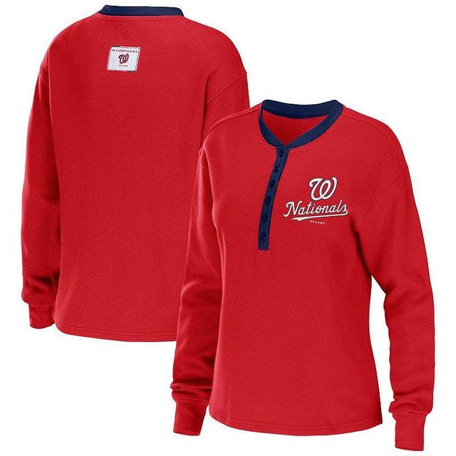 Womens WEAR by Erin Andrews Washington Nationals Waffle Henley Long Sleeve T-Shirt Product Image