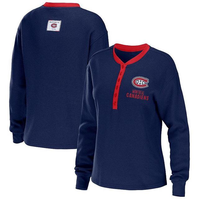 Womens WEAR by Erin Andrews Navy Montreal Canadiens Waffle Henley Long Sleeve T-Shirt Cnd Blue Product Image