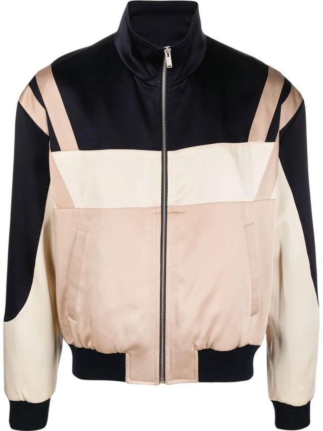 Panelled Zip-up Bomber Jacket In Beige Product Image