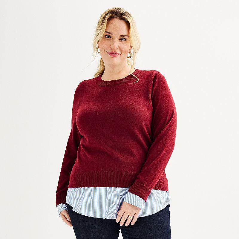 Plus Size Croft & Barrow Crewneck Twofer Sweater, Womens product image