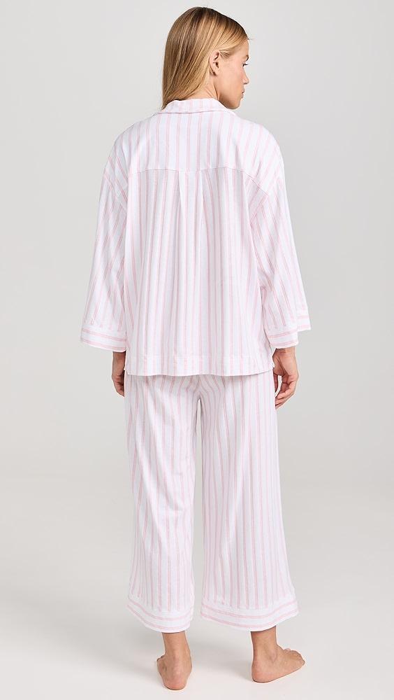 Petite Plume Women's Luxe Pink Stripe Wide Leg Pajama Set | Shopbop Product Image