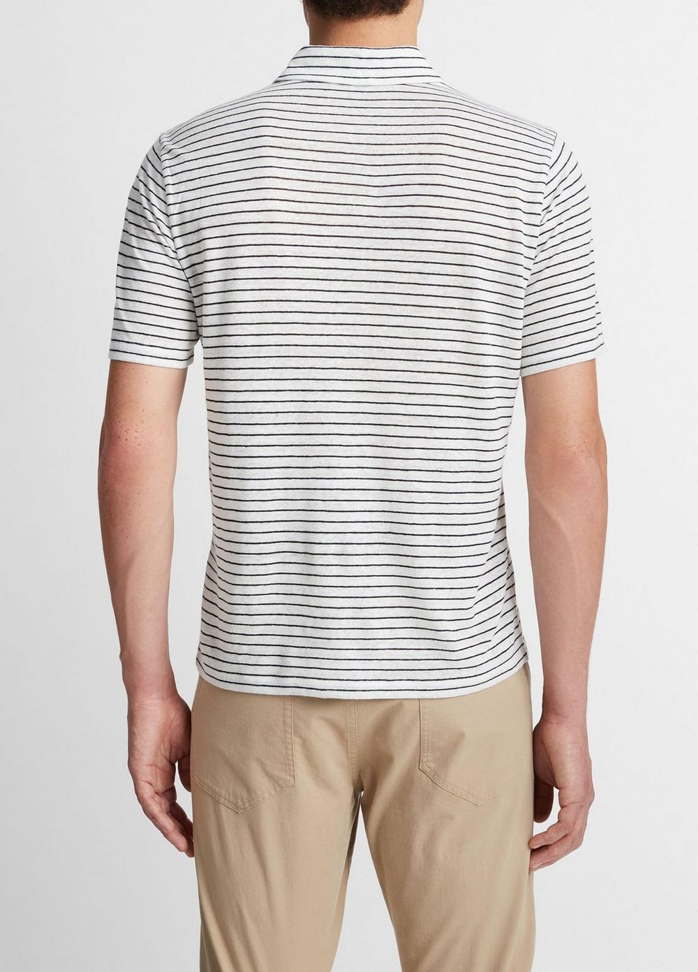 Striped Linen Short-Sleeve Polo Shirt Product Image