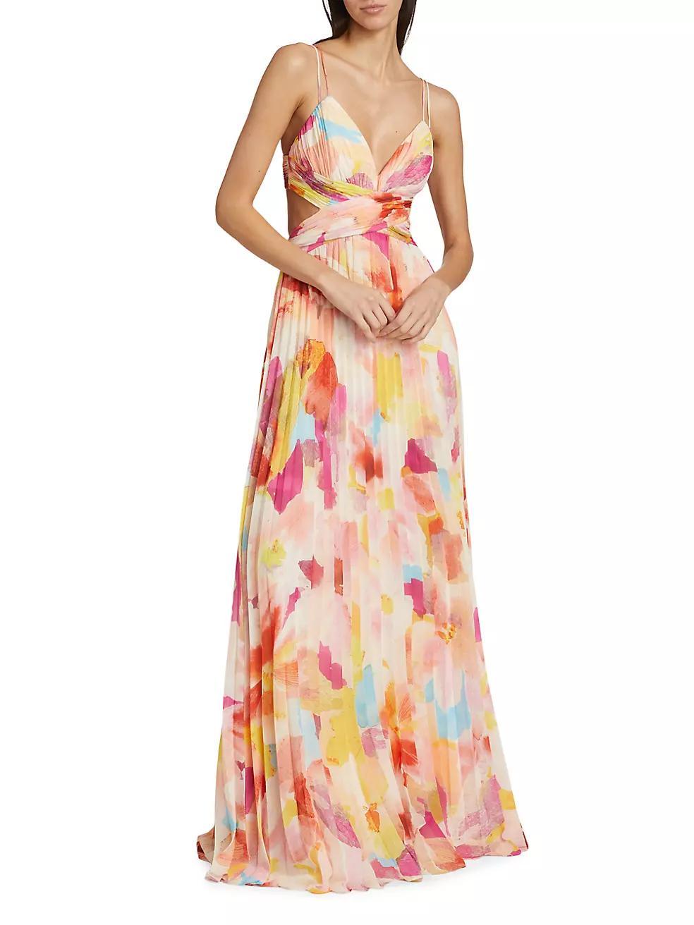 Lisle Floral Pleated Cut-Out Gown Product Image