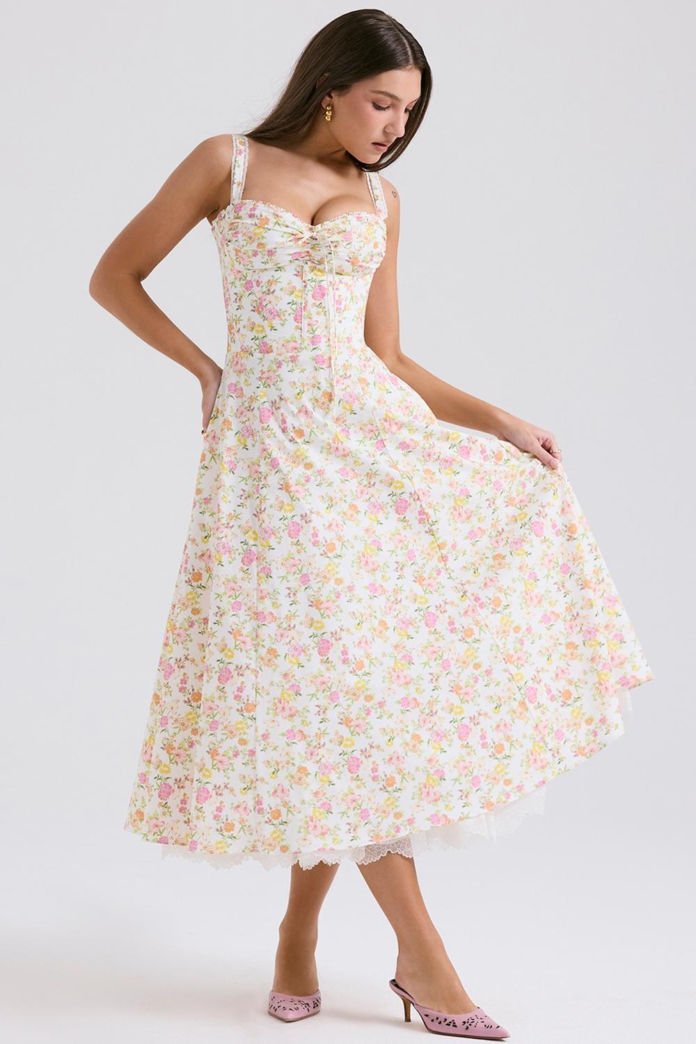 Rosalee Ivory Meadow Print Cotton Bustier Sundress Product Image