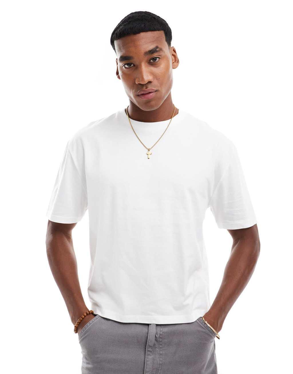 ASOS DESIGN boxy relaxed T-shirt with back print in white Product Image