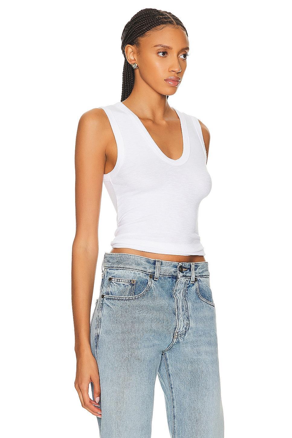 Enza Costa Textured Rib Sleeveless U Tank Top White. (also in L, M, S, XS). Product Image