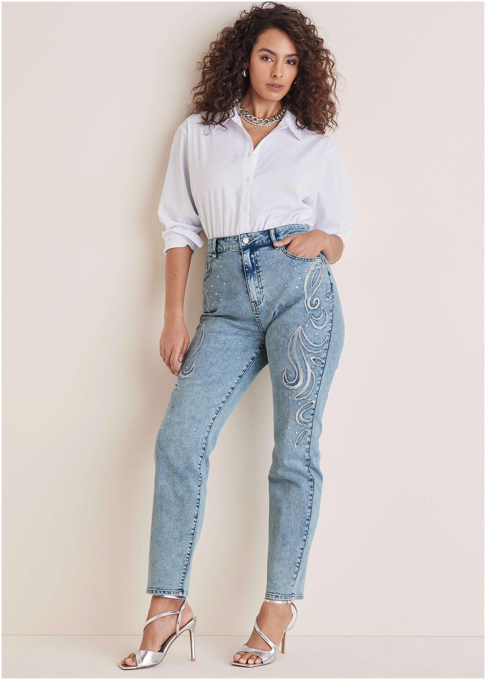 Rhinestone Embroidered Jean - Light Wash Product Image