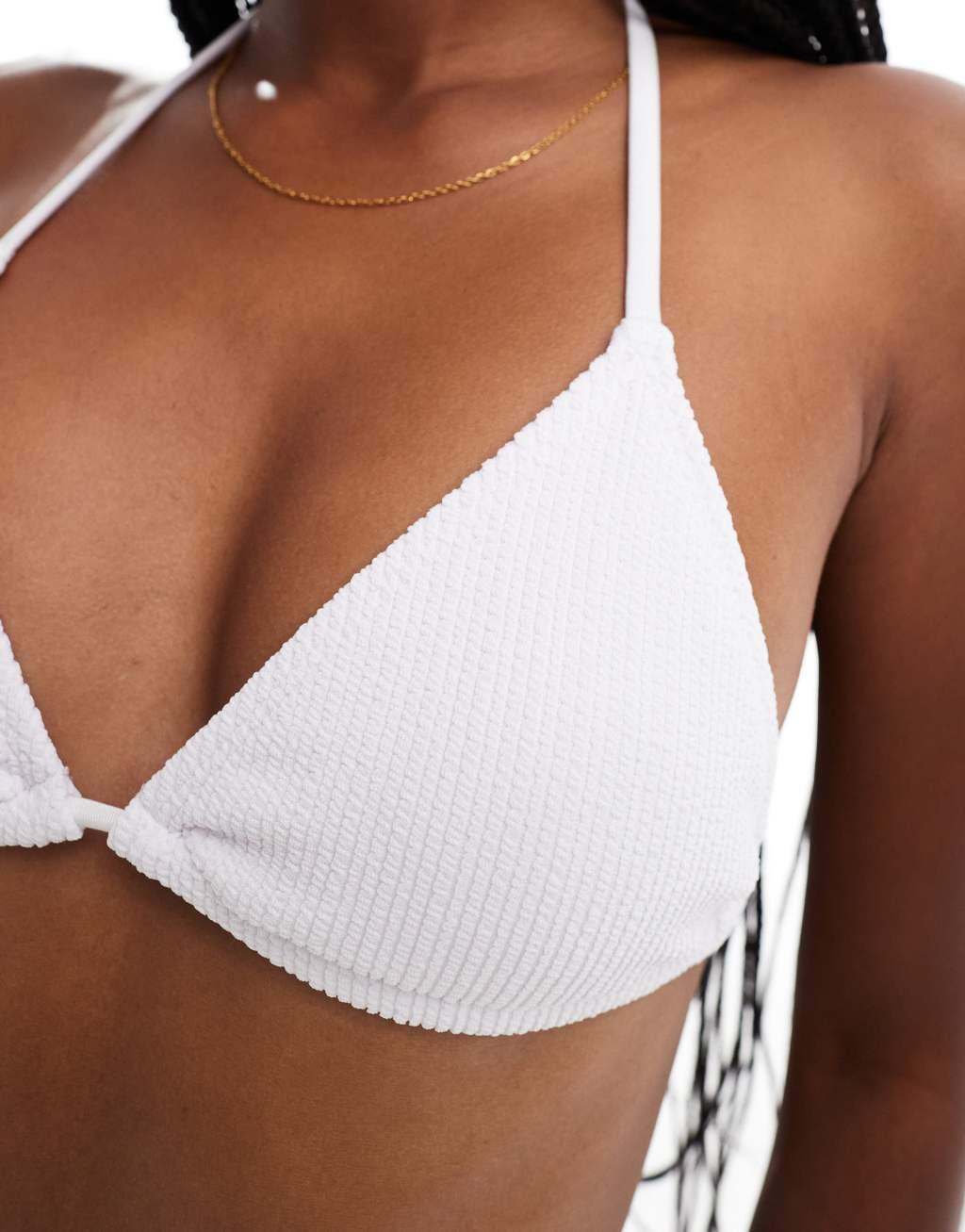 Cotton On triangle bikini top in white crinkle  Product Image