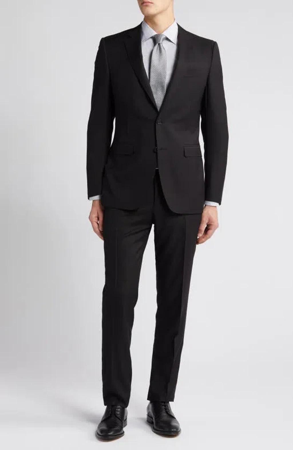 CANALI Milano Trim Fit Solid Black Wool Suit Product Image