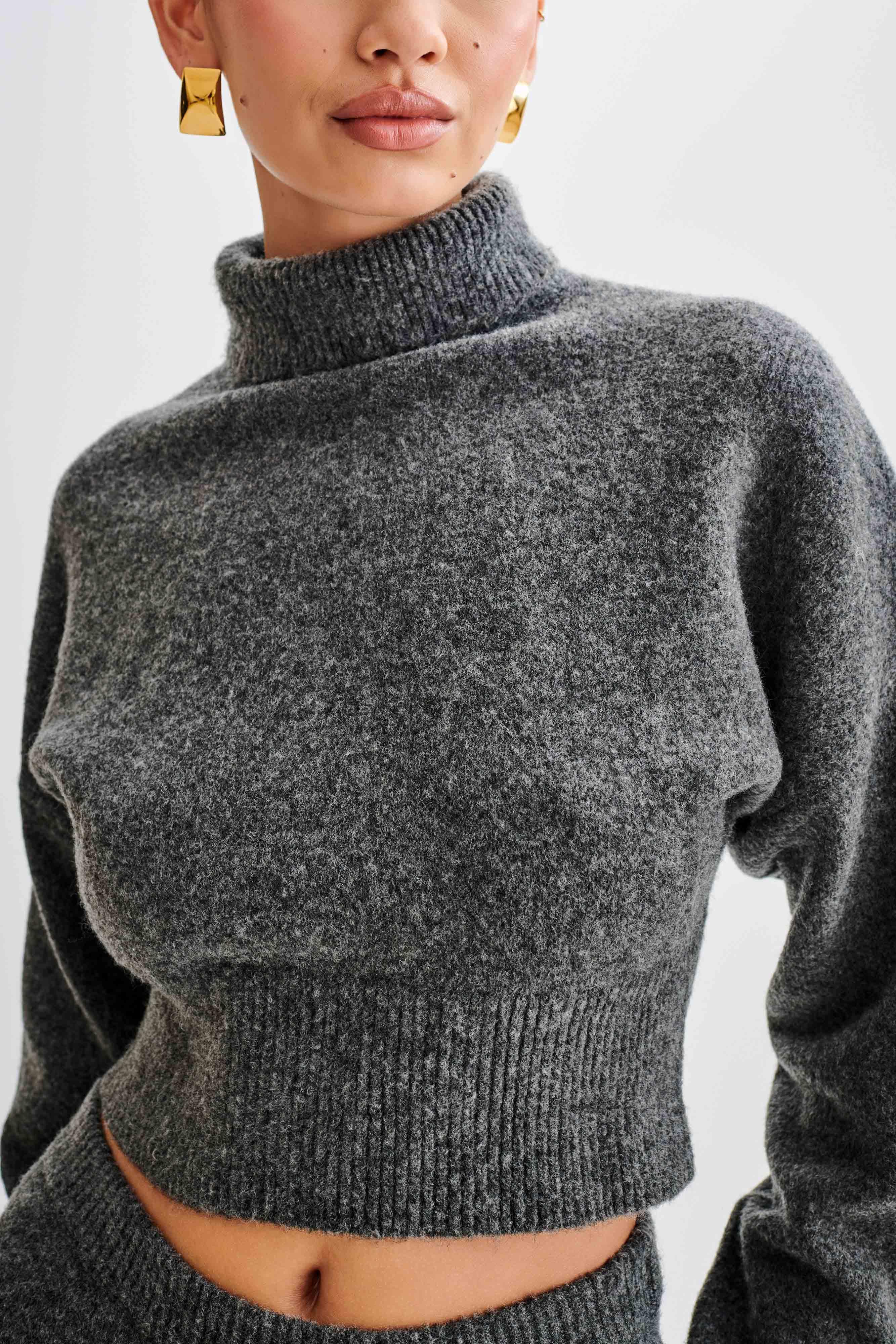 Darius Turtleneck Knit Crop Top - Charcoal Marle Product Image