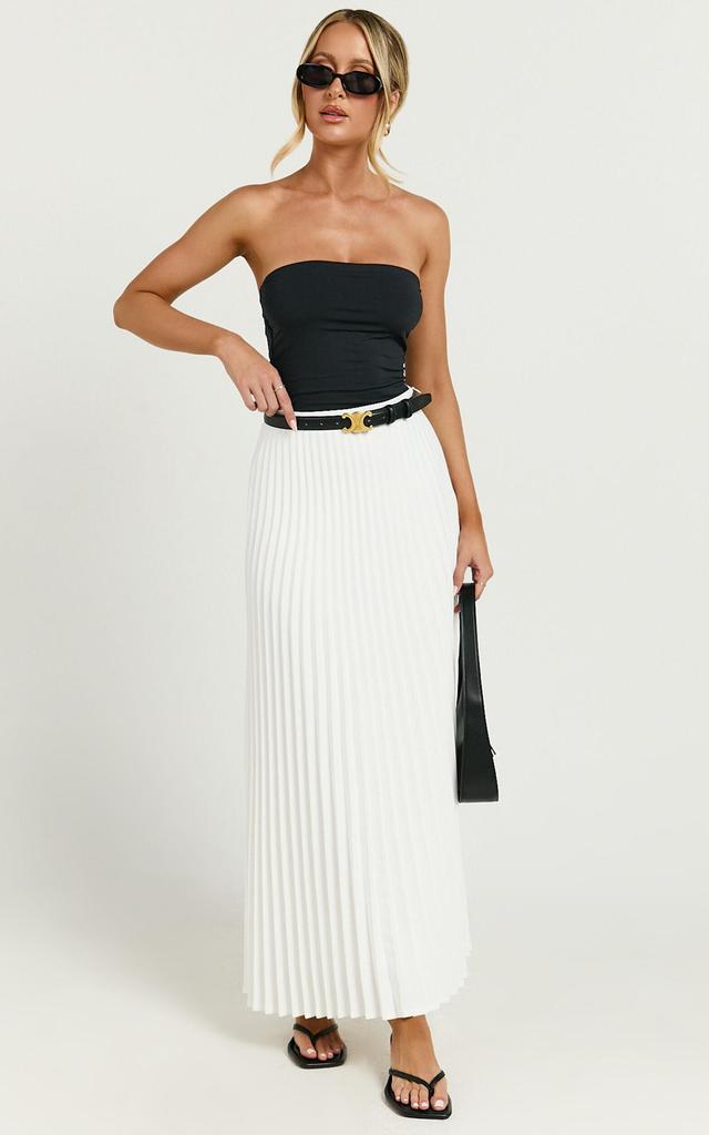 Harlee Midi Skirt - Pleated High Waist A Line Skirt in White Product Image