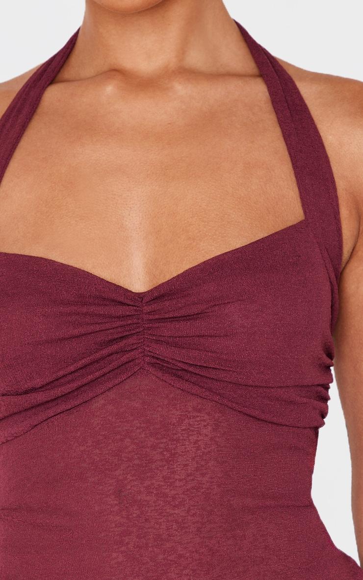 Burgundy Burnout Mesh Halterneck Top Product Image