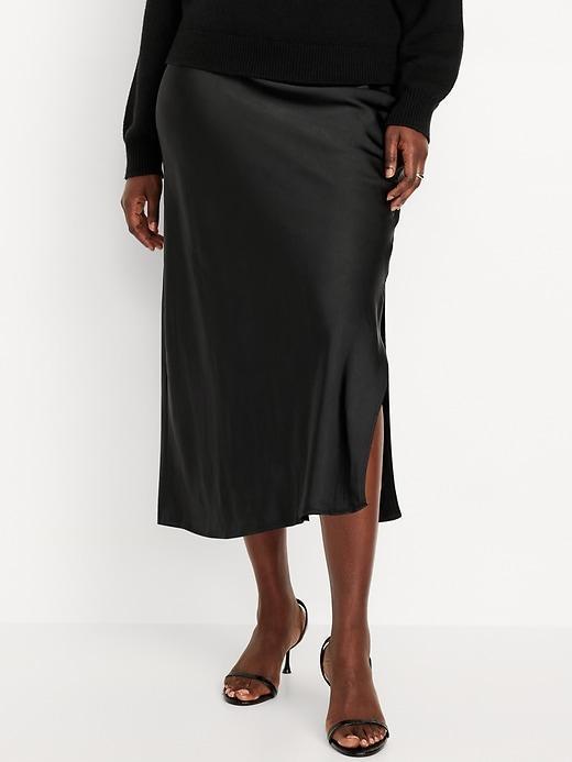 High-Waisted Satin Midi Slip Skirt Product Image