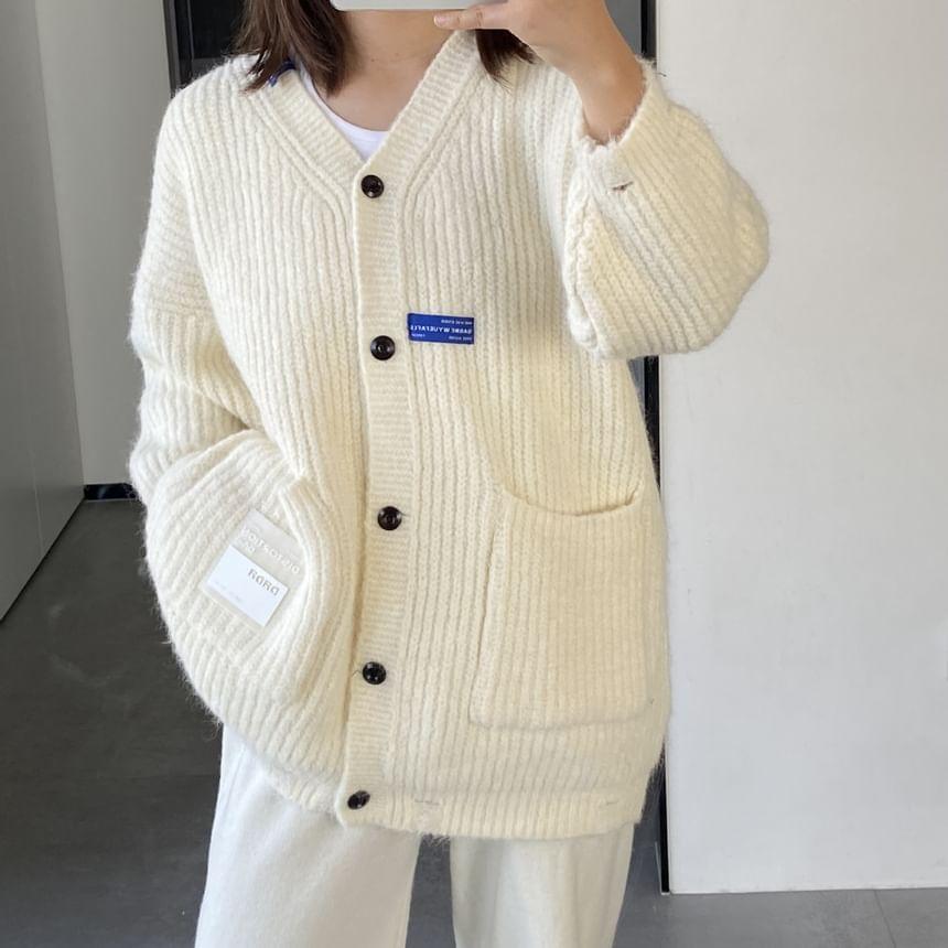 V-Neck Drop Shoulder Oversized Button Cardigan Product Image