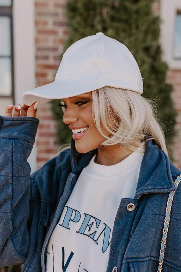 On The Daily Faux Leather Baseball Cap In White Product Image