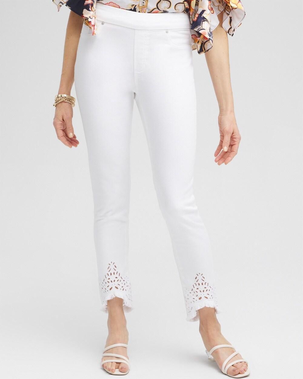 Petite Eyelet Tulip Hem Pull-on Ankle Jeggings Product Image