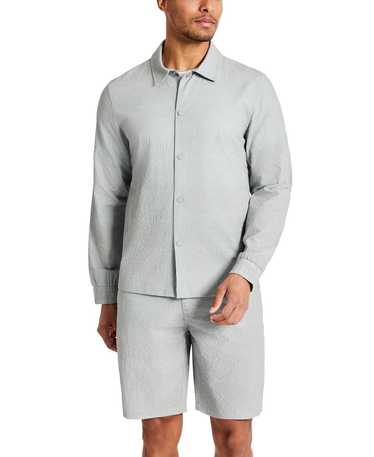 Kenneth Cole Mens 4-Way Stretch Water-Resistant Printed Seersucker Shirt Jacket Product Image