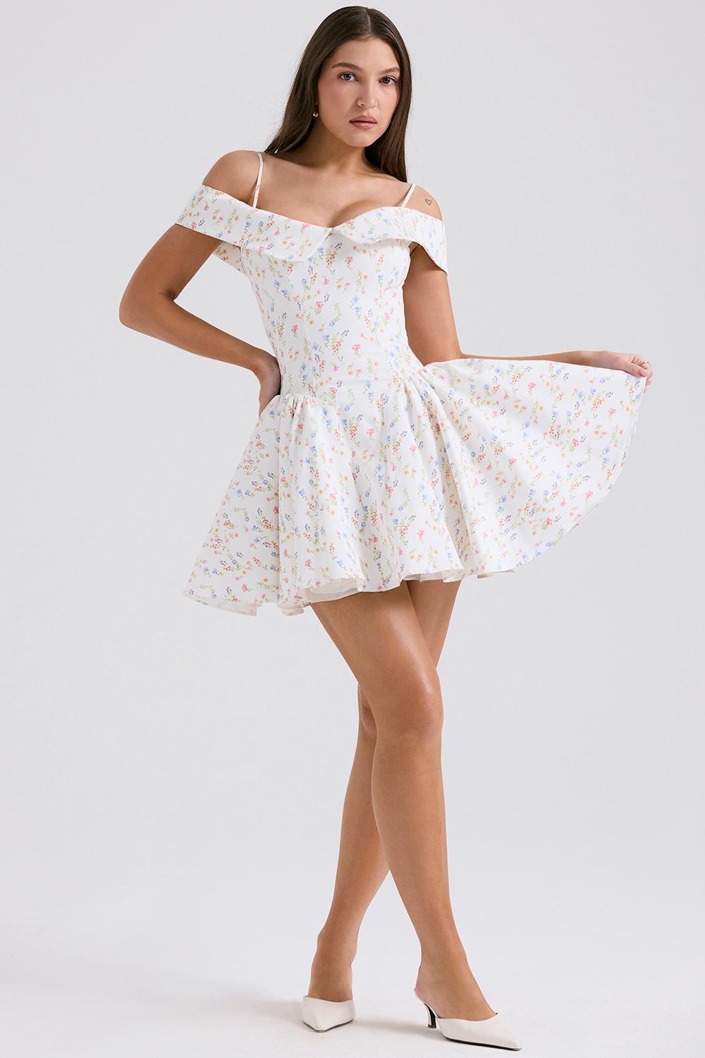 Elida White Posy Print Corset Mini Dress Product Image