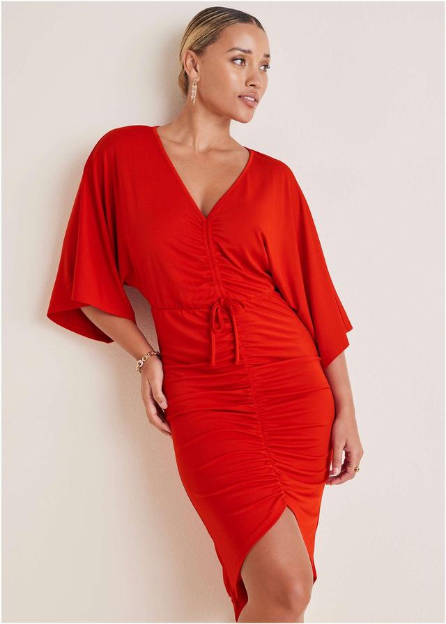 Ruched High-Low Dress - Goji Berry Product Image