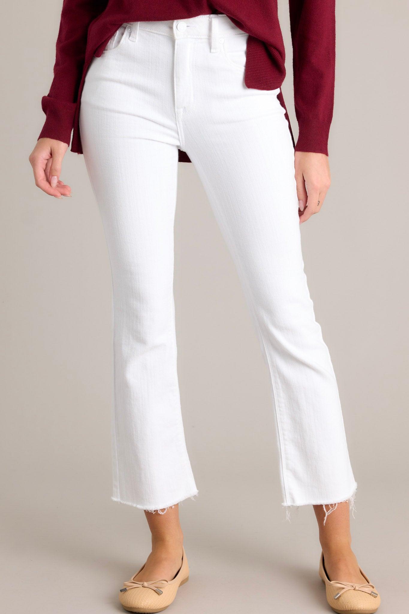 Angel Wing White Cropped Flare Jeans Product Image