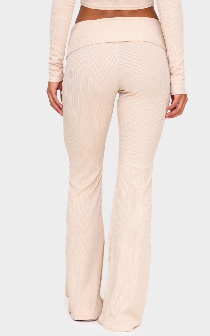 Beige Rib Low Rise Foldover Flared Pants product image