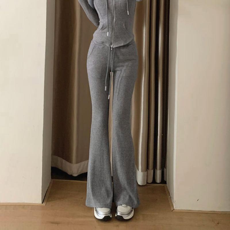 High Waist Plain Knit Flared Pants Product Image