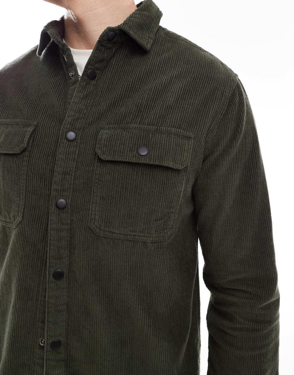 ASOS DESIGN corduroy overshirt with snaps in green product image