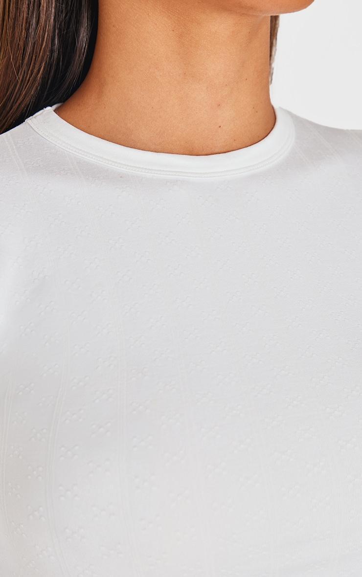 White Contour Pointelle Crew Neck Long Sleeve Top Product Image