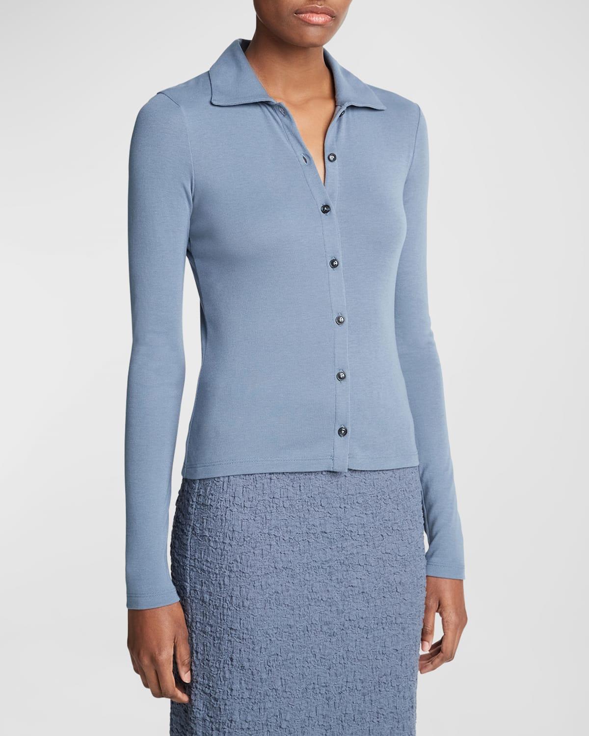 Long-Sleeve Collared Button-Front Top Product Image