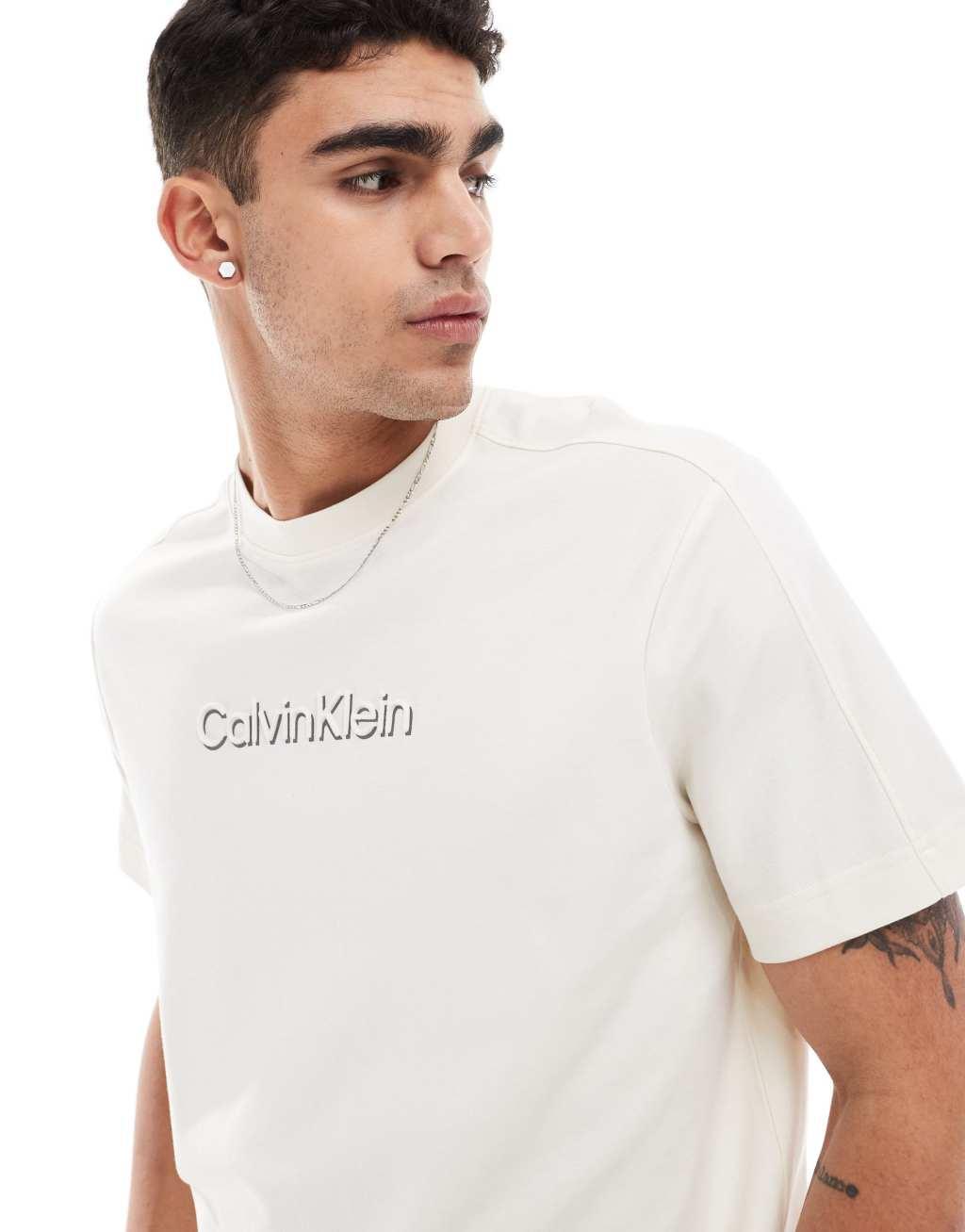 Calvin Klein shadow embossed logo t-shirt in white Product Image