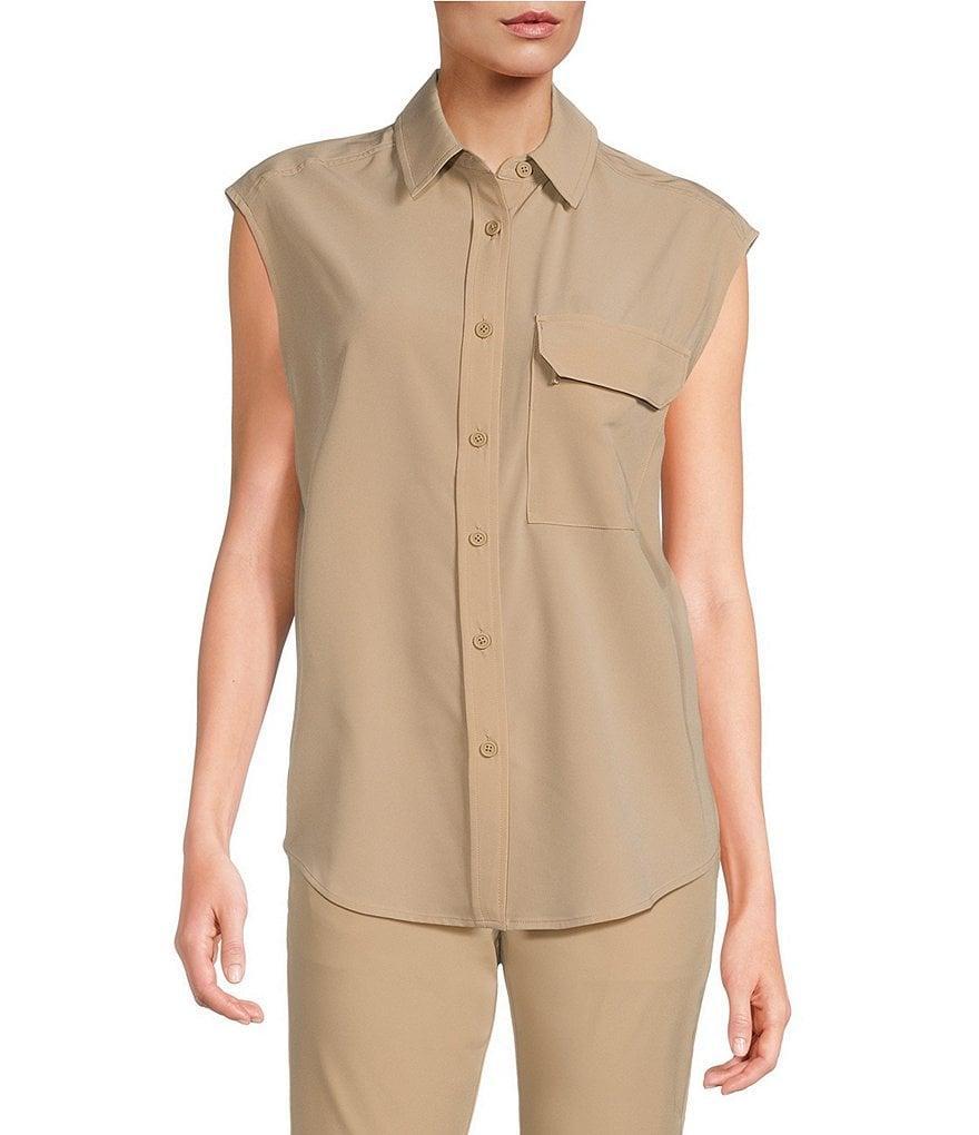 TILLEY Tech SLK Performance Silk-Like Woven Point Collar Cap Sleeve Button-Front Shirt Product Image