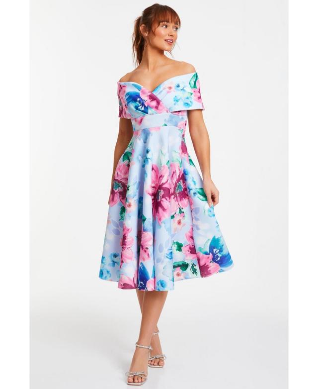 Women's Scuba Floral Bardot Skater Midi Dress Product Image