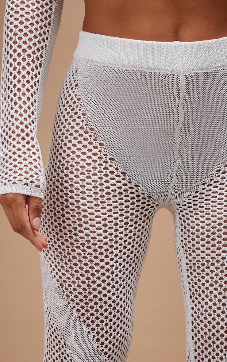 White Crochet Knit Contrast Panel Leggings Product Image